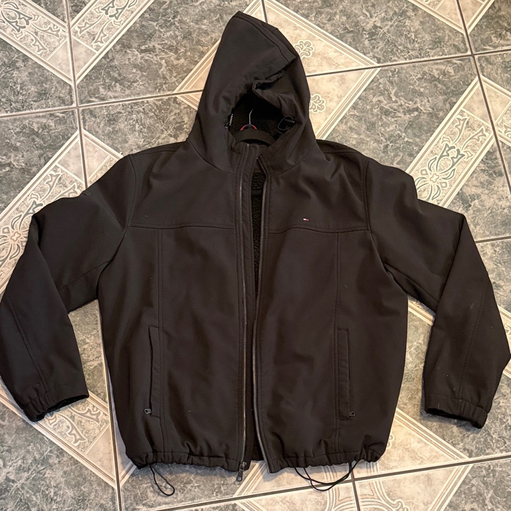Tommy Hilfiger Black Hooded Windbreaker for Men
